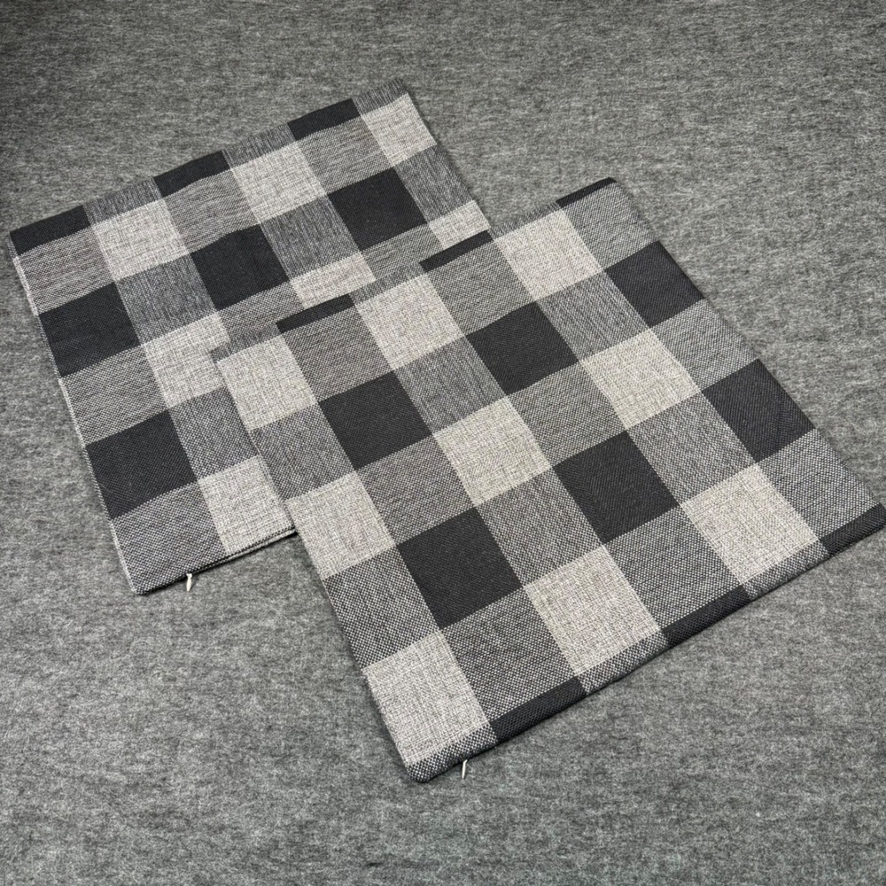 Set of 2 Buffalo Check Throw Pillow Covers Black Grey Plaid Square Hidden Zipper